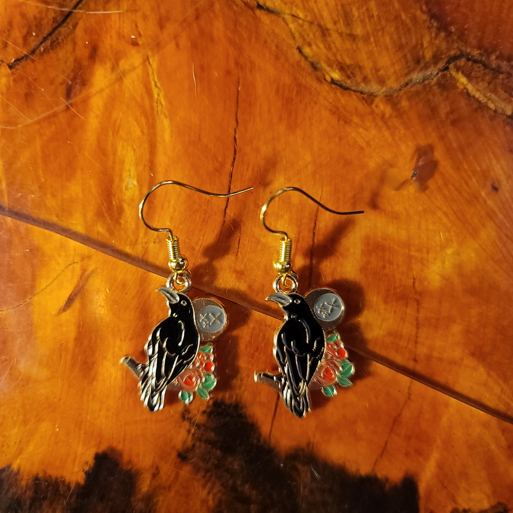 Celestial floral Crow Earrings - Picture 4 of 4
